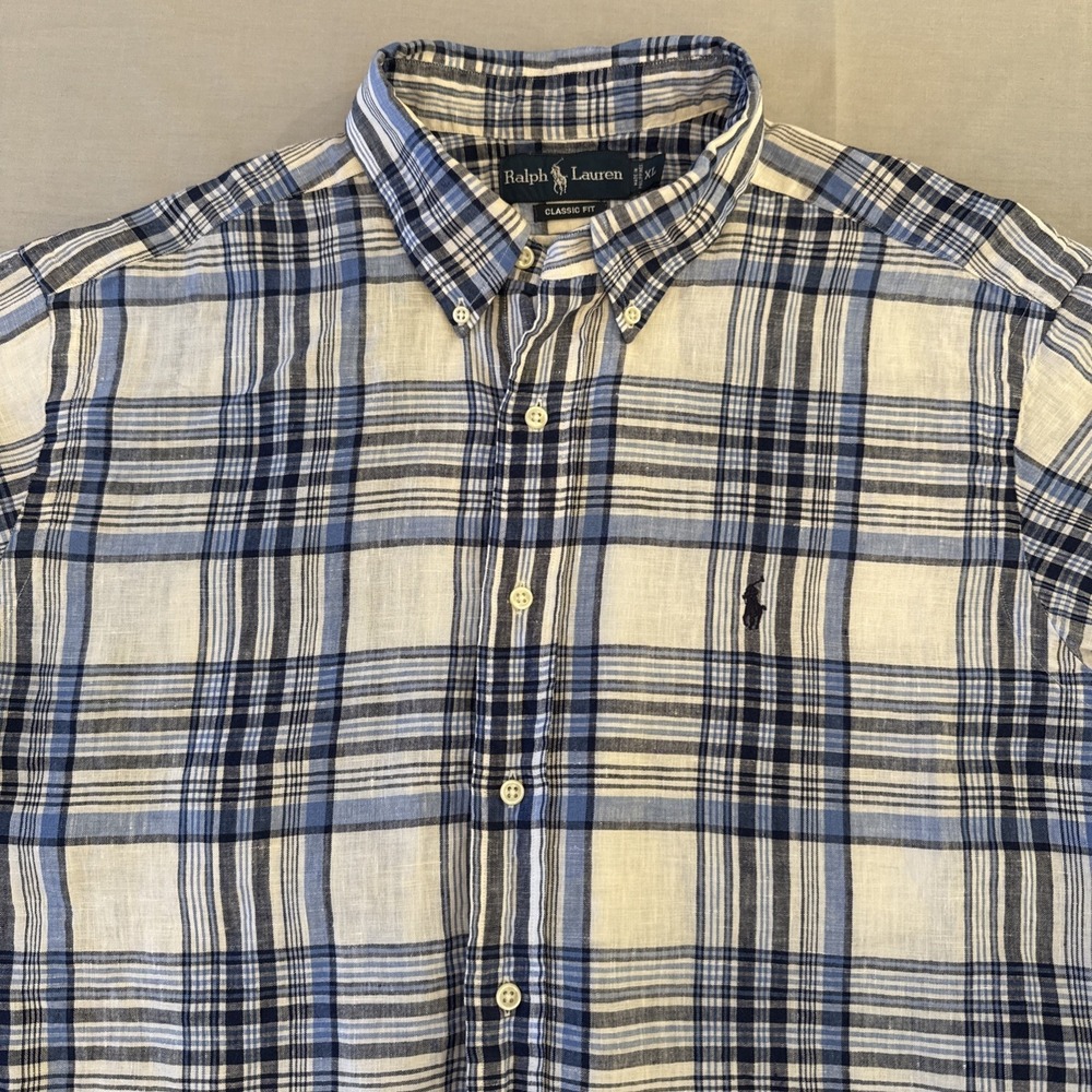 Ralph Lauren Classic Fit Linen Short Sleeve Button  Shirt Men's Size XL Plaid